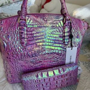 Brahmin Purple Iris Melbourne Duxbury & Matching Veronica Wallet Set-BNWT